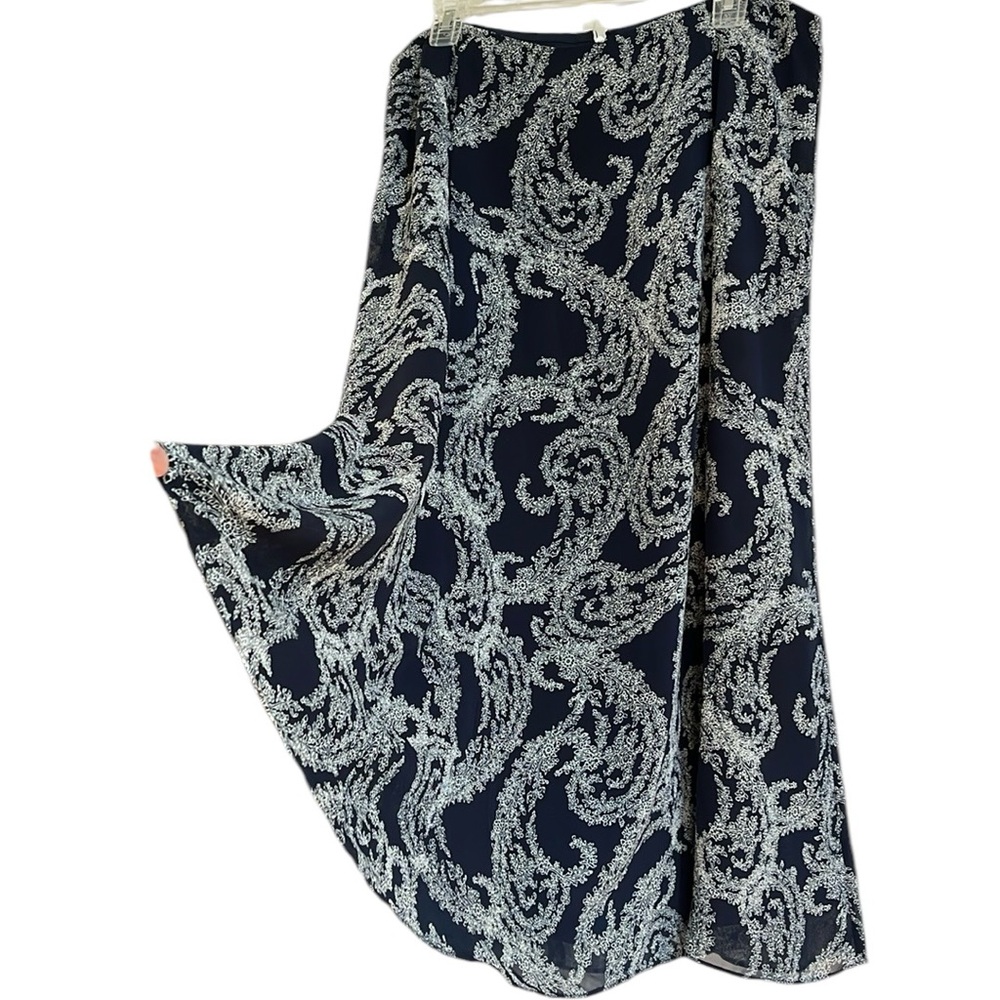 LIZ CLAIBORNE A-LINE FLOWY FLORAL CHIFFON MAXI SKIRT DARK BLUE WHITE SIZE 12 - Picture 3 of 15